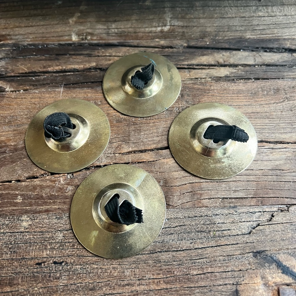 Vintage Brass Ornate Finger Cymbals Belly Dancing Set Of 4